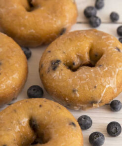 homemade blueberry donuts on counter